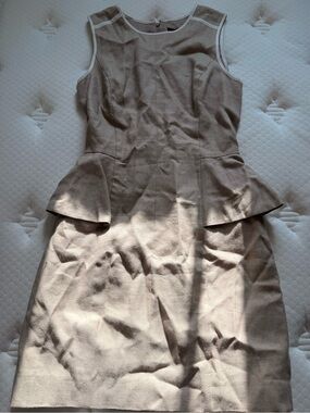 J. Crew Taupe Sleeveless Peplum Sheath Dress with White Trim